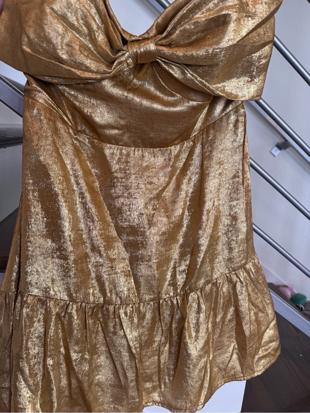 Metallic Gold A-Line Tie-Detail Women's Skirt